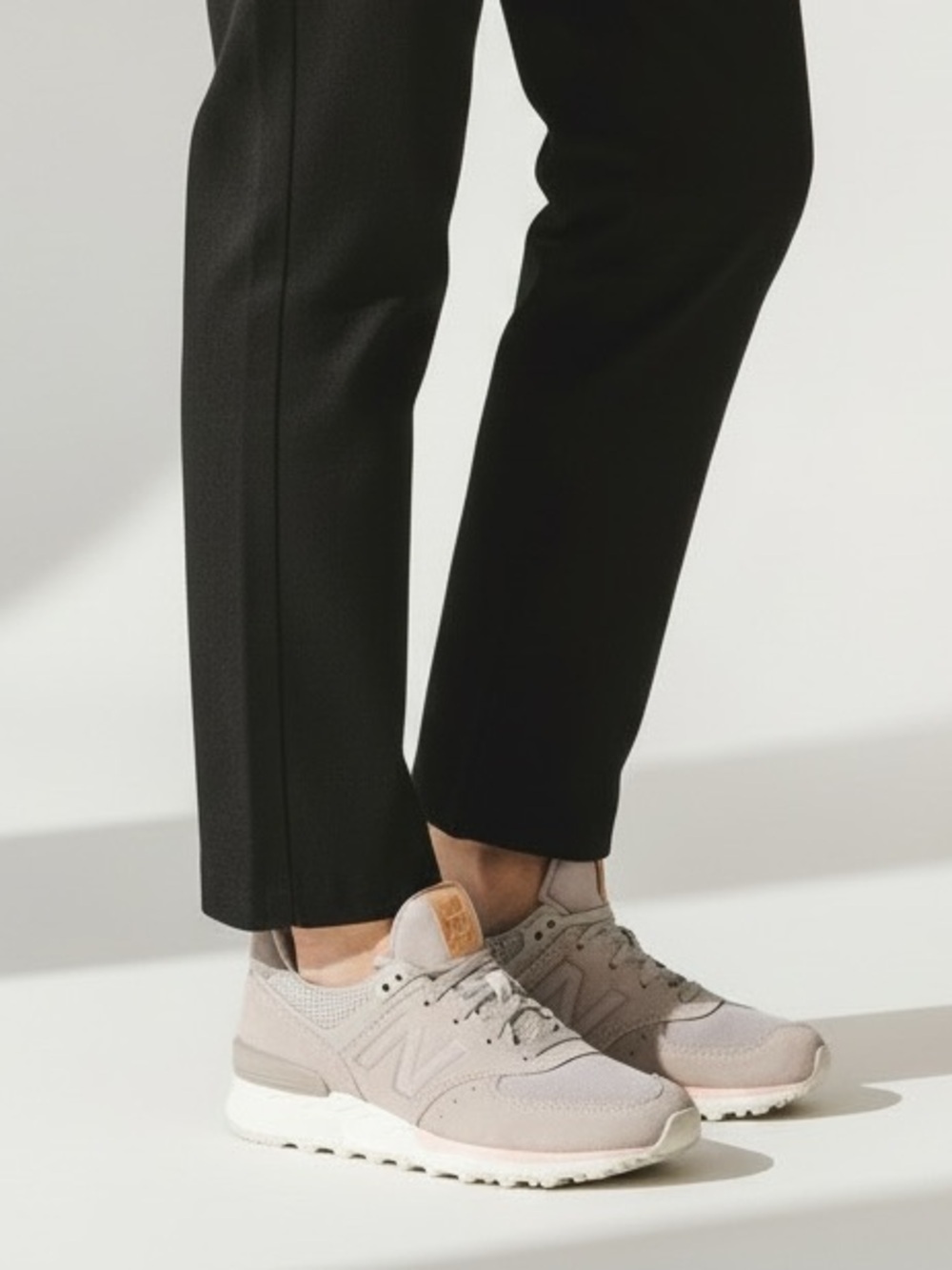 New Balance 574 Gray and Pink Accent Sneakers 8